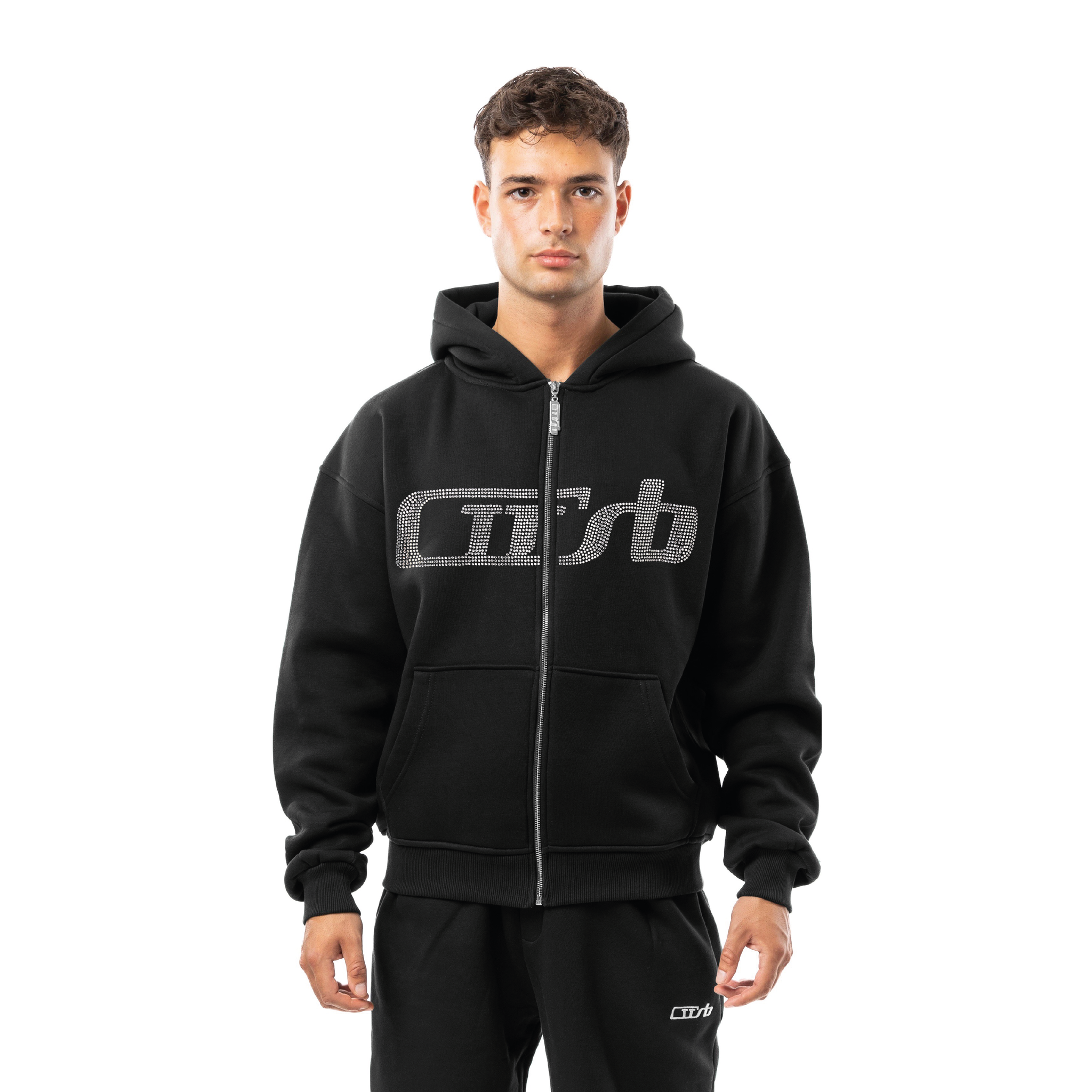 ICE ZIP-UP WHITE ON BLACK